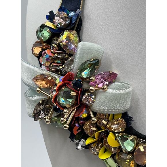 J. Crew Black Ribbon Funfetti AB Tinsel Sequin Floral Multicolor Bow necklace - Picture 8 of 16